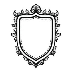 Ornate shield crest with decorative flourishes emblem