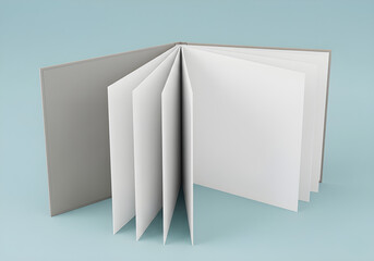 A minimalist photo album mockup, showcasing the pages and cover against a solid color backdrop.