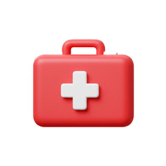 Obraz premium A vibrant red first aid kit with a prominent cross symbol suggests health care and emergency preparedness for medical assistance.