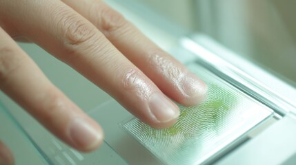 Fingerprint recognition technology modern office digital security high-tech environment close-up view user authentication process