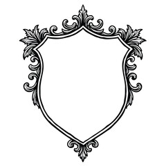 Ornate shield frame with floral scrollwork vector