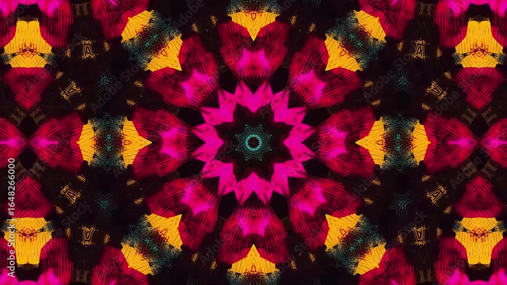 Poster vibrant kaleidoscopic motion with pulsating abstract patterns and vivid colors creating a mesmerizin