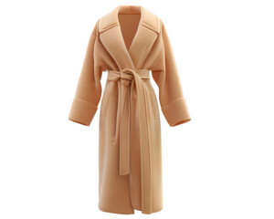 Long wool coat with wide collar, belted waist, and large pockets in beige color, classic winter outerwear style, elegant and cozy for cold weather fashion statement