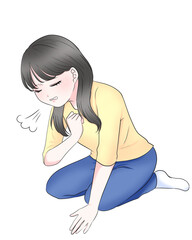 女性　座る　前屈み　胸　苦しい