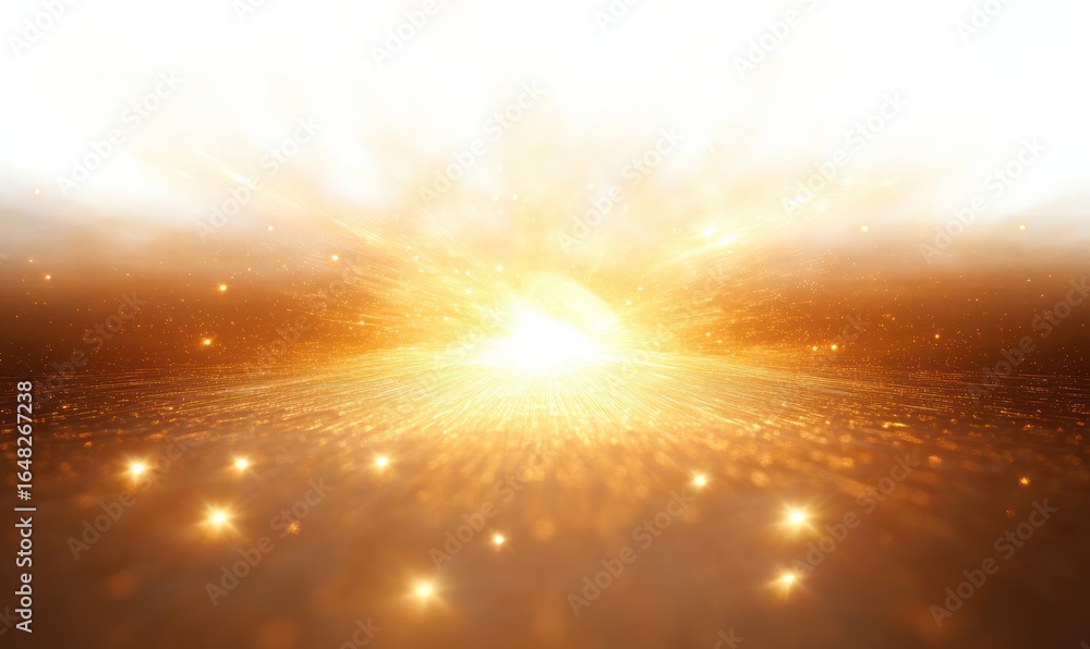 Aufkleber bright golden explosion or burst of light with sparkling particles and radiant glow spreading across