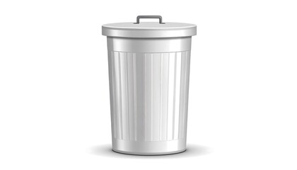 A light gray cylindrical trash can