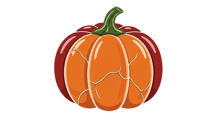 crack clipart | A vibrant, cartoon-style pumpkin with a glossy orange surface, featuring deep grooves and a green stem, perfect for autumn-themed designs and seasonal decorations