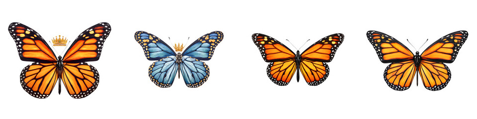 Obraz premium Monarch Butterfly Illustration Set - Colorful Wings Isolated