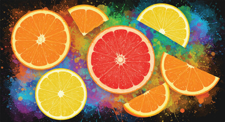 Citrus slices on colorful splatter