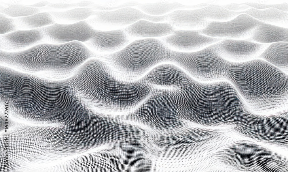 Aufkleber abstract 3d landscape of flowing waves with grid texture and glowing white highlights creating a flu