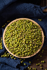 green mung beans on table.