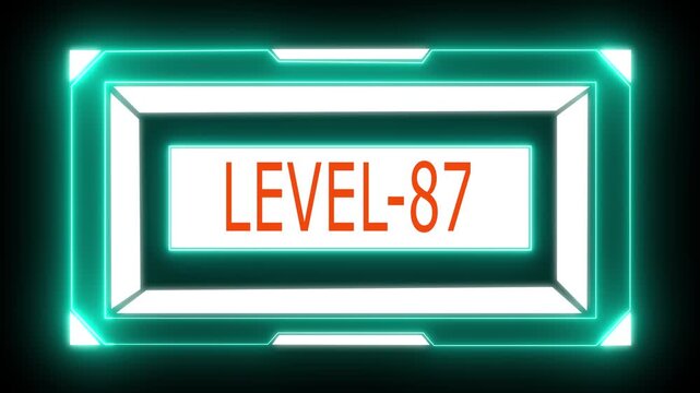 ''Level-87 Text Animation in Rectangular HUD on White&ndash;Cyan Background &ndash; Futuristic UI''