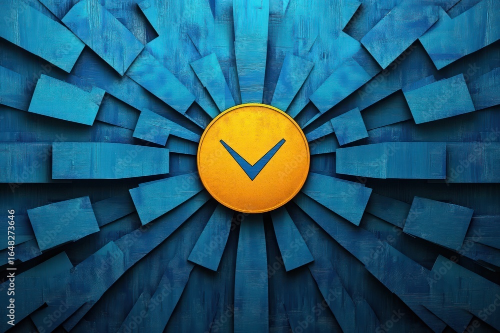 Aufkleber abstract blue wooden panels arranged in a radial pattern centered around a yellow circular element w