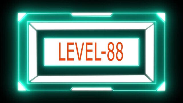 ''Level-88 Text Animation in Rectangular HUD on White&ndash;Cyan Background &ndash; Futuristic UI''