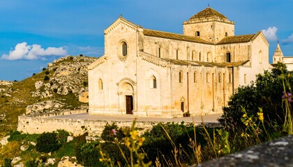 Fototapeta premium Ancient church nestled in a hillside landscape