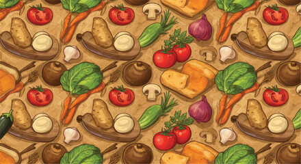 Colorful vegetable and bread pattern