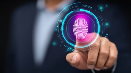 Digital fingerprint authentication technology modern office visual representation futuristic environment close-up view security concept