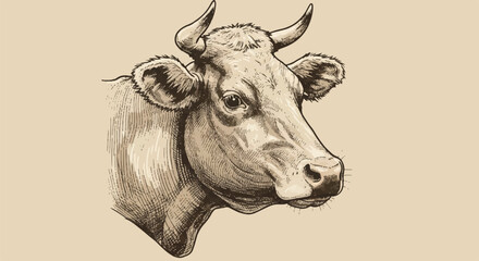 Cow's head, sepia sketch