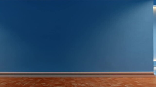 Modern Blue Interior with Neon Light and Wooden Floor with Perfect for Mockup.