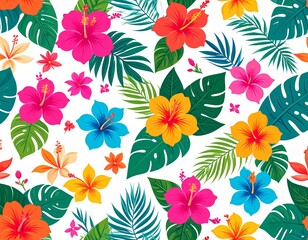 Seamless pattern with flowers, summer tropical wallpaper