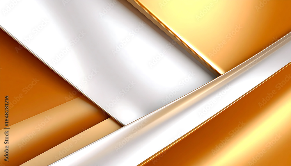 Poster abstract background with overlapping gold and silver metallic layers, creating a modern, luxurious f