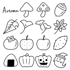 手描きの可愛い秋の素材イラストセット