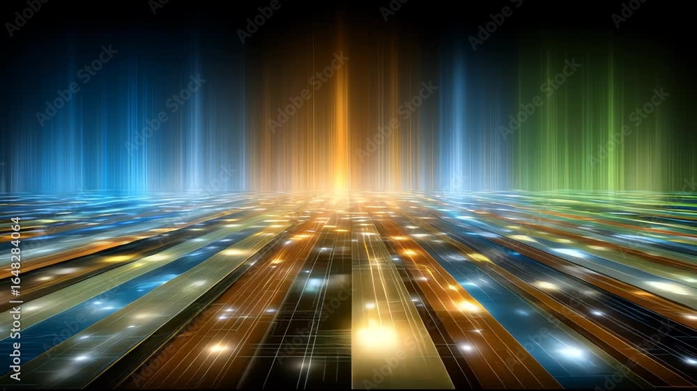 Poster digital futuristic background glowing light beams and illuminated grid pattern with vibrant blue ora