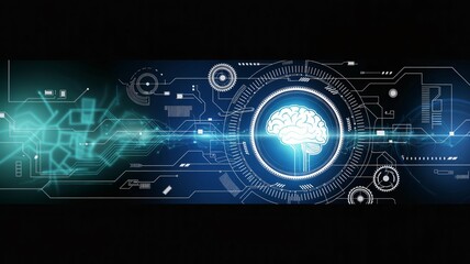 Digital brain processing data in futuristic technology interface