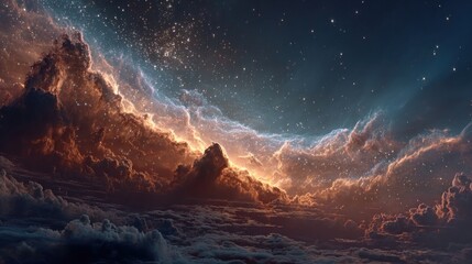 Glowing orange and red stellar cloud with bright stars