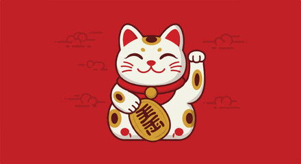 Happy beckoning cat red background