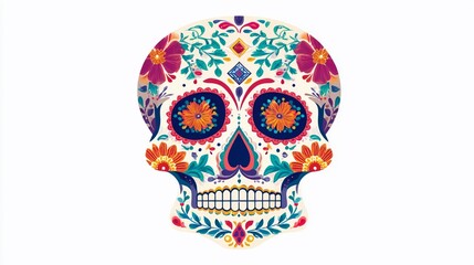 Colorful Floral Sugar Skull Illustration for Day of the Dead