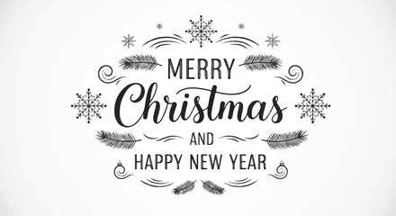 Naklejka premium Monochrome Christmas greeting with snowflakes and feathers