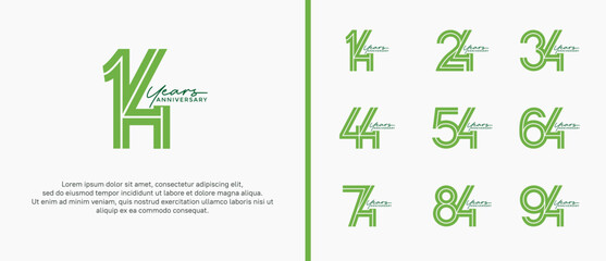 anniversary vector logo set, green color with handwriting can be use for celebration
