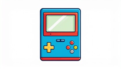 Retro handheld video game console vector icon. Vintage portable gaming device with colorful buttons and screen. Old school electronic toy isolated on white.