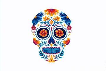 Colorful Floral Sugar Skull Illustration for Day of the Dead