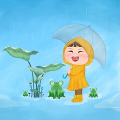 Image of a child in a yellow raincoat: Happy in the Rain