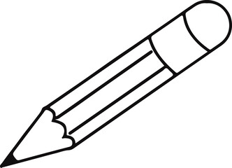 Sharpened Pencil with Eraser Silhouette Vector illustration Black Line art Drawing for School, Writing