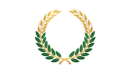 Oval frame made of green leaves and golden wheat stalks