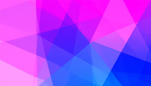 Vibrant abstract geometric background with overlapping triangles in pink, blue, and purple.