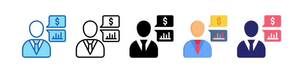 Financial Advisor Multiple Style Icon Set Collection. 