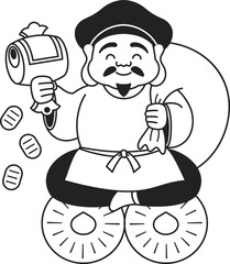 シンプルな大黒天のイラスト（白黒）