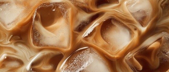 a refreshing iced coffee, a macro and full-frame texture shot, close-up texture, top view