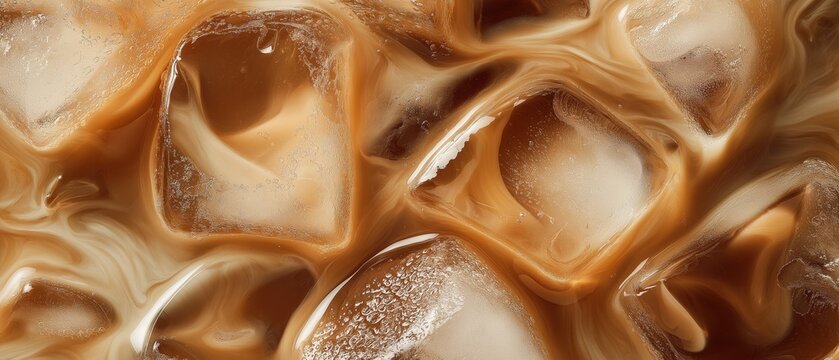 a refreshing iced coffee, a macro and full-frame texture shot, close-up texture, top view - Powered by Adobe