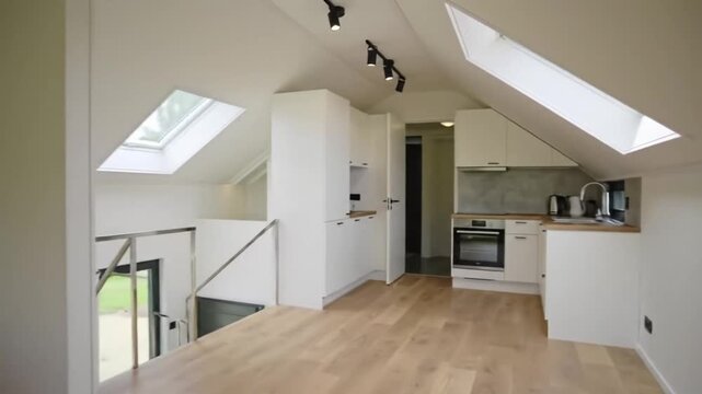 Modern attic kitchen interior design