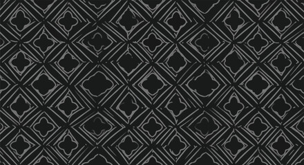 Repeating gray diamond and floral pattern on a black background