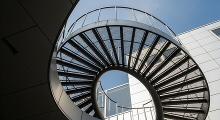 Modern Spiral Metal Staircase Architecture Abstract Low Angle View