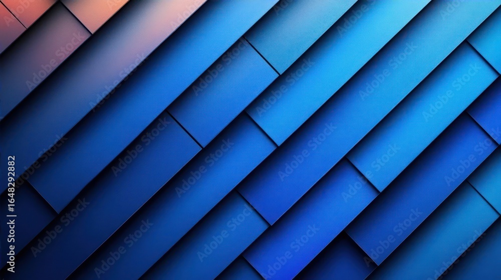 Poster close-up of overlapping blue rectangular panels arranged in a diagonal pattern with soft gradient li