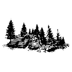 Obraz premium Black and white vintage forest landscape with pines for nature stock
