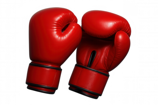 Red boxing gloves ready for a boxing match, isolated on transparent background, representing combat sports and competition