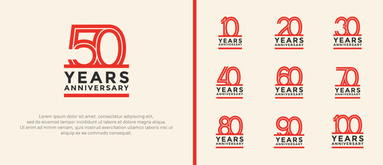 anniversary vector logo set, red and black color can be use for celebration